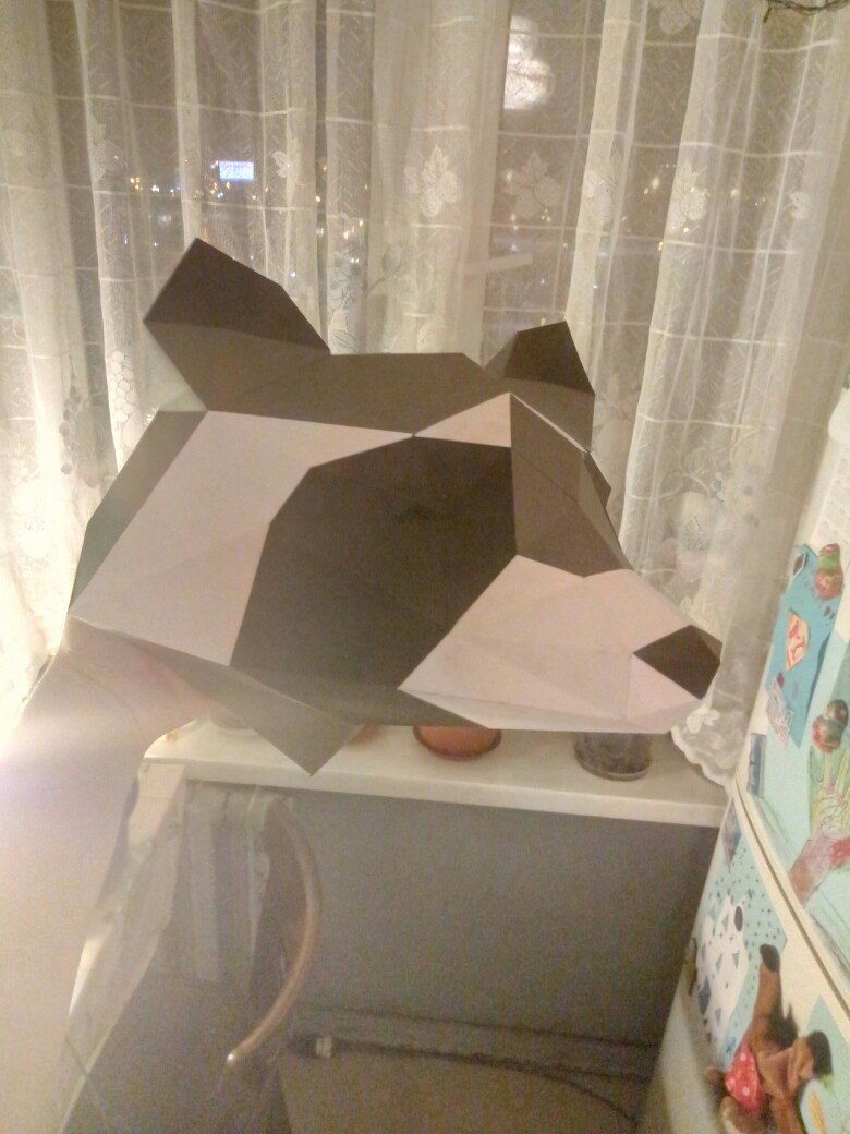 paper raccoon head - My, Raccoon, Papercraft, Trophy, , , Longpost