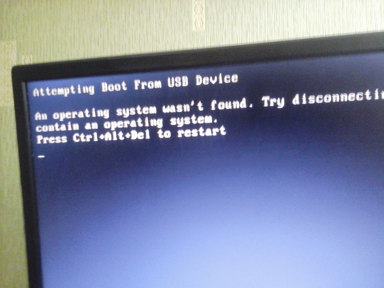 Boot attempt. Переустановка с образом\. Press any Key to Boot from USB pic. An operating System wasn't found try disconnecting any Drives that don't contain an operating System.