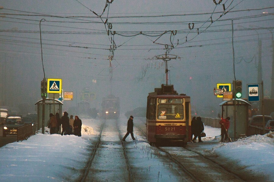 Утро в Питере - Моё, Трамвай, Санкт-Петербург, Утро, Фотография