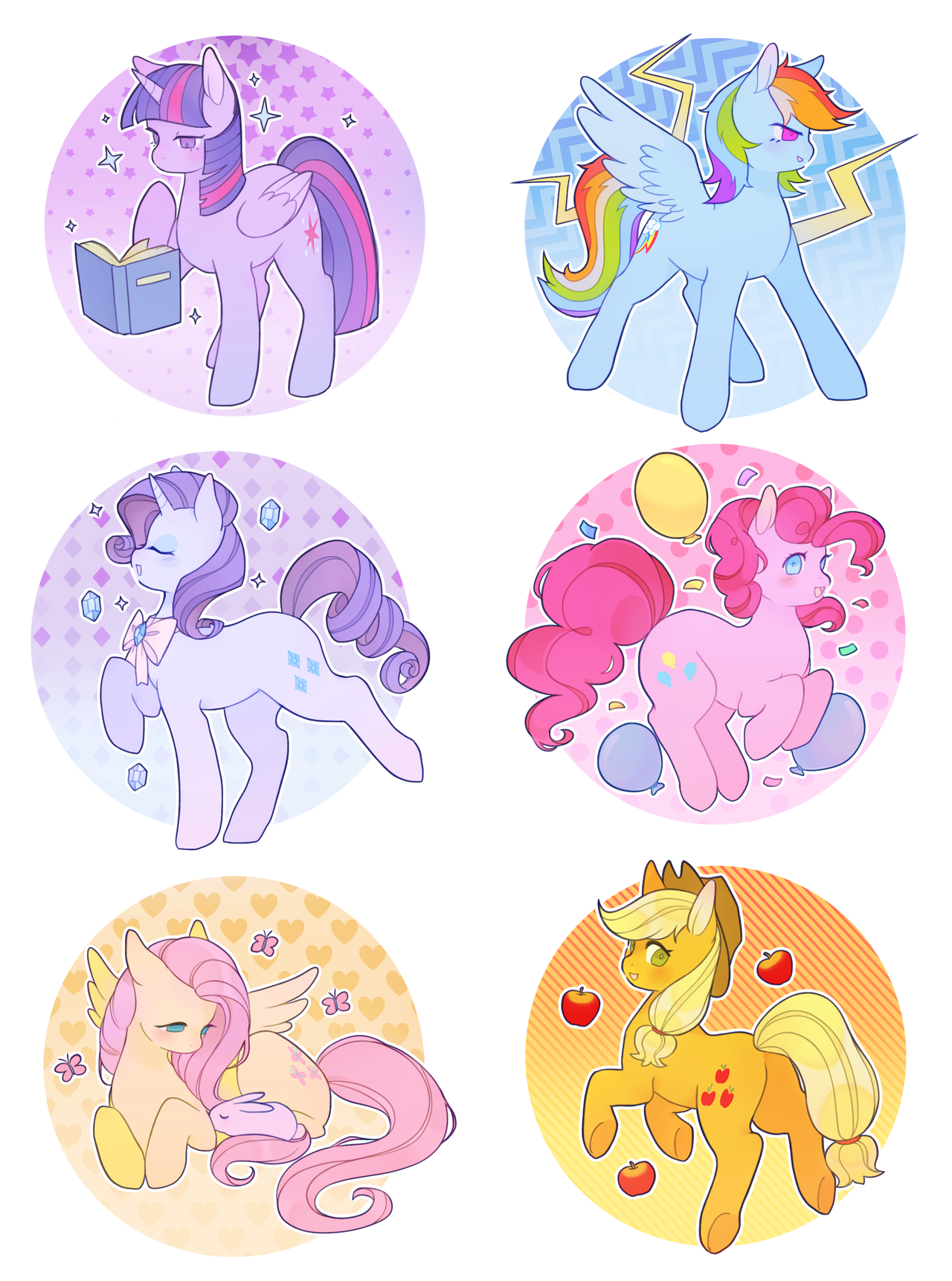 Mane6 in circles by lumioces - My little pony, Twilight sparkle, Pinkie pie, Rainbow dash, Applejack, Fluttershy, Rarity, Mane 6