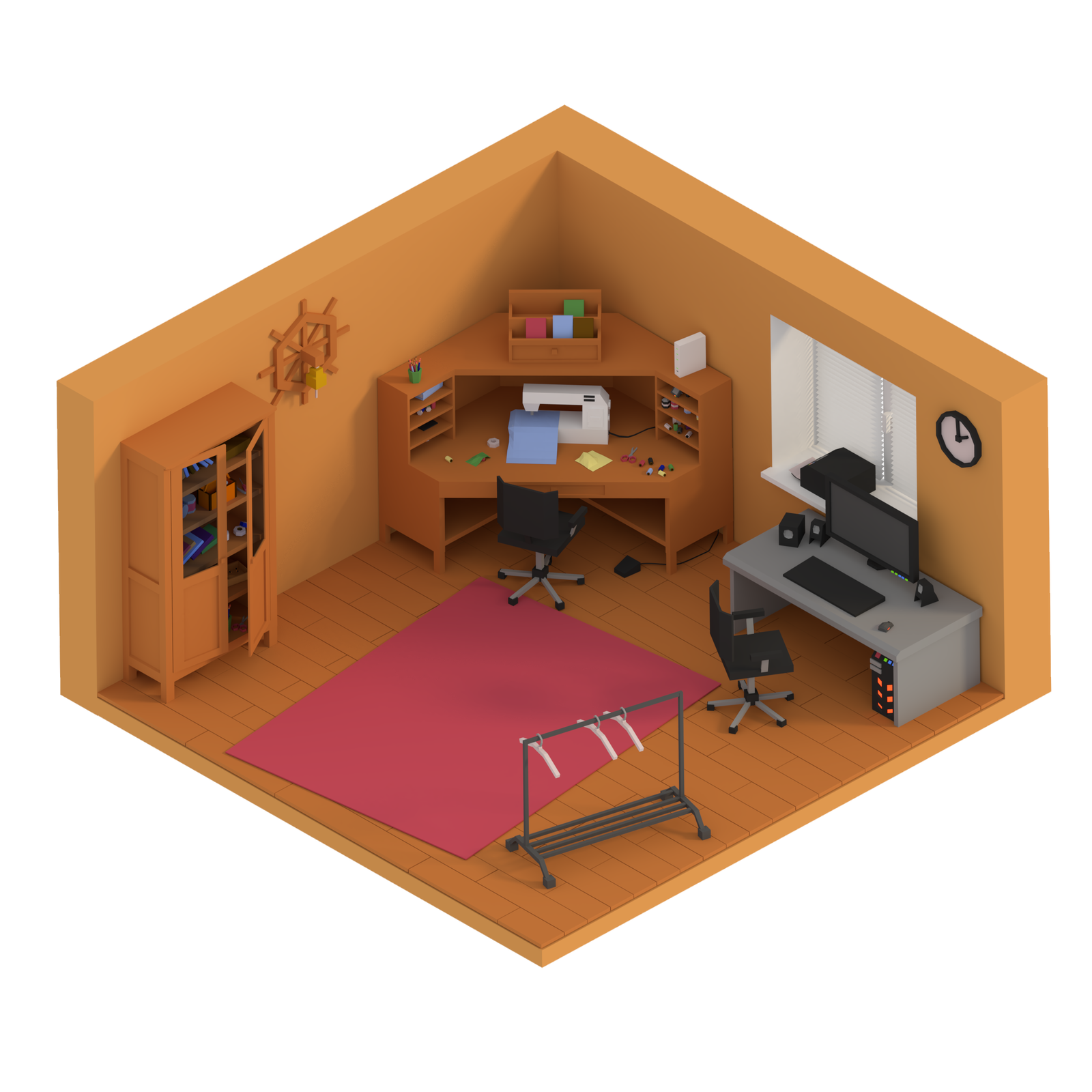 Room - My, Render, 3D, Blender, Cycles, Low poly