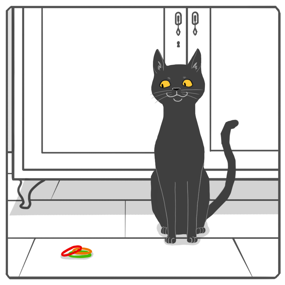 My cat steals hair ties and then they always end up under the closet. - My, Comics, cat, Mouse, Elastic, Longpost