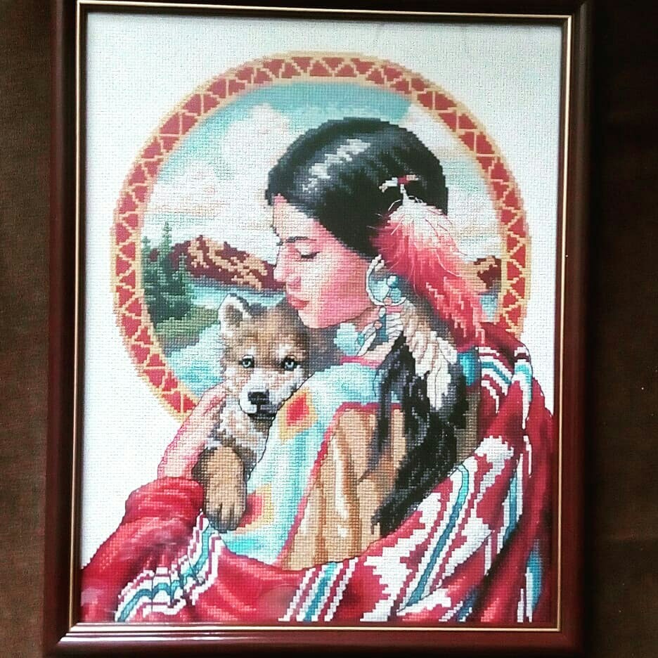 Embroidery Spirit of the wolf - My, Embroidery, Wolf, Indians, Needlework without process