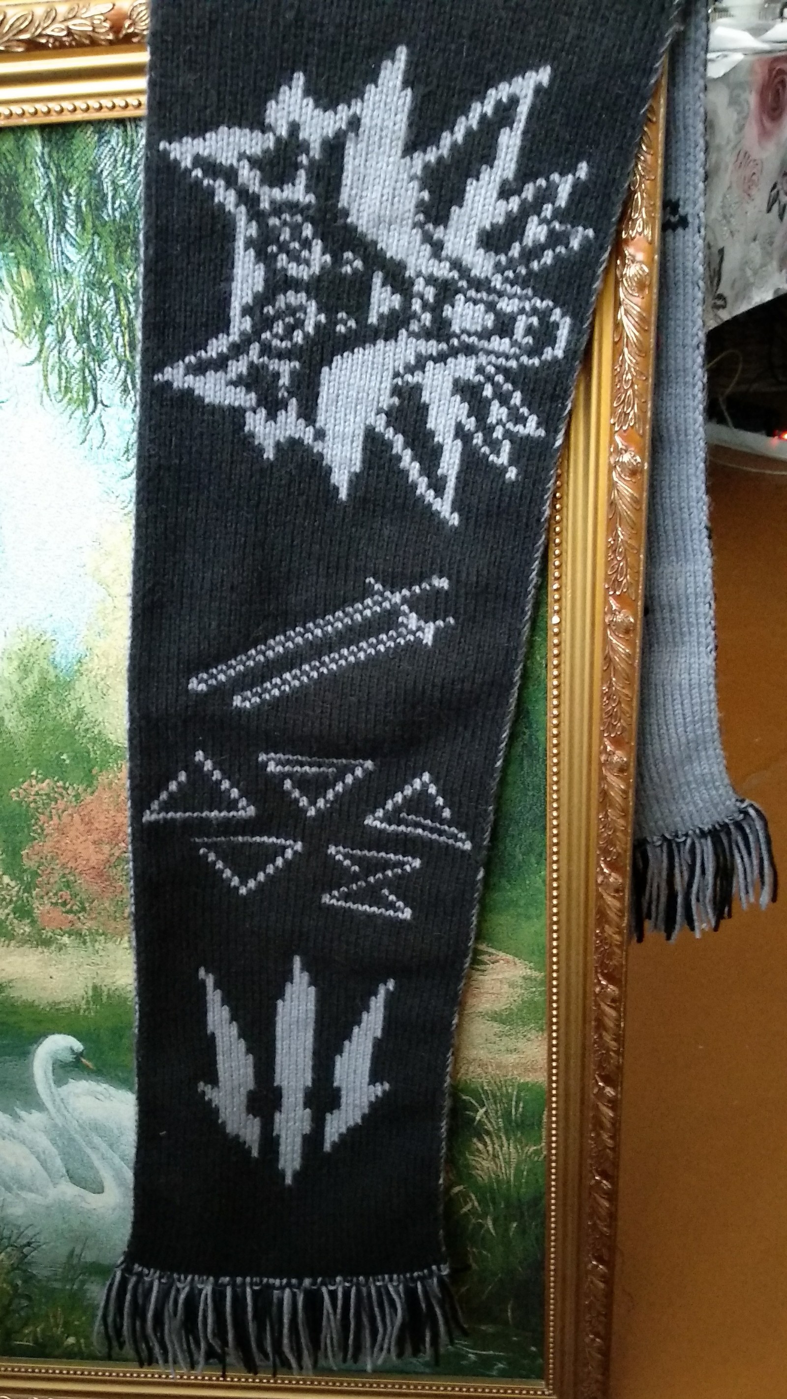 Witcher themed scarf - My, Scarf, Witcher, Knitting, Handmade, Longpost, The Witcher 3: Wild Hunt