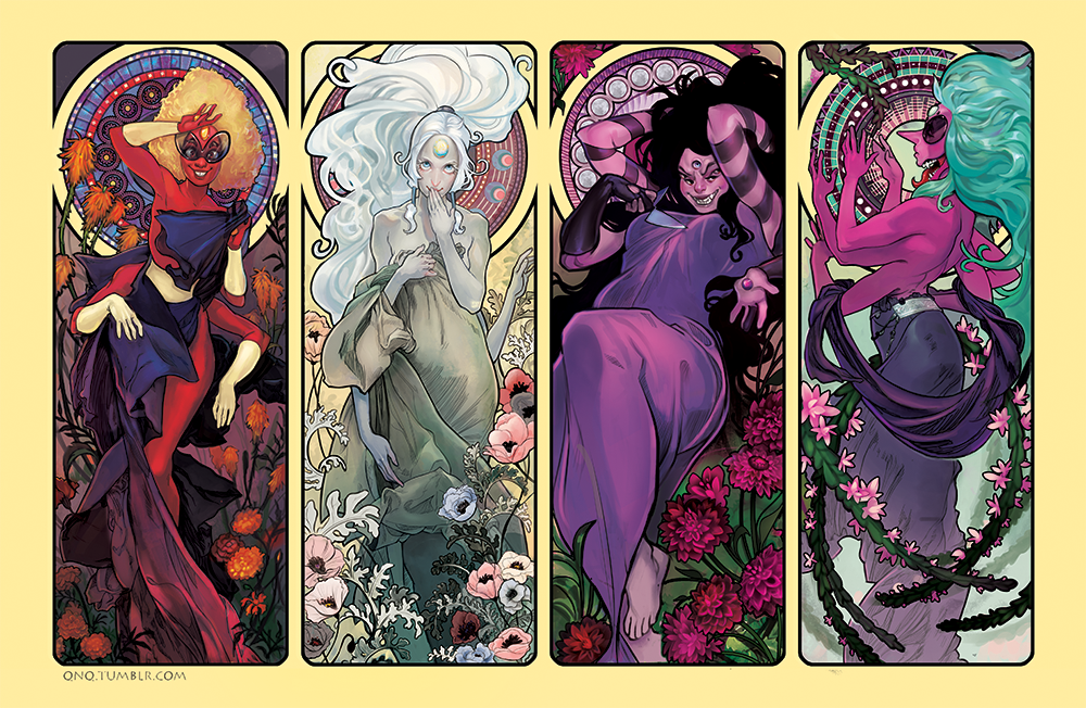 Mucha Universe - Steven universe, Lapis lazuli, Peridot, Jasper, Fusion, Alphonse Mucha