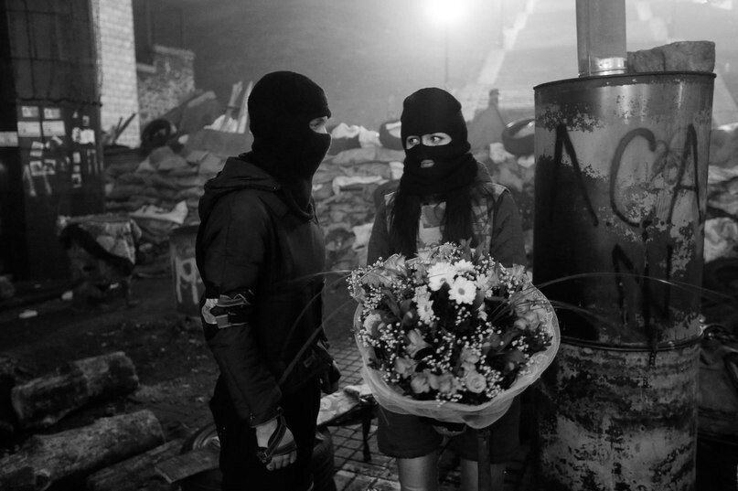 There is a question in her eyes, Are you a f*ck? We have a revolution in full swing here, and you decided to give me flowers for the first time in 2 years? - Girls, , Guys, , Flowers, Date, masked man