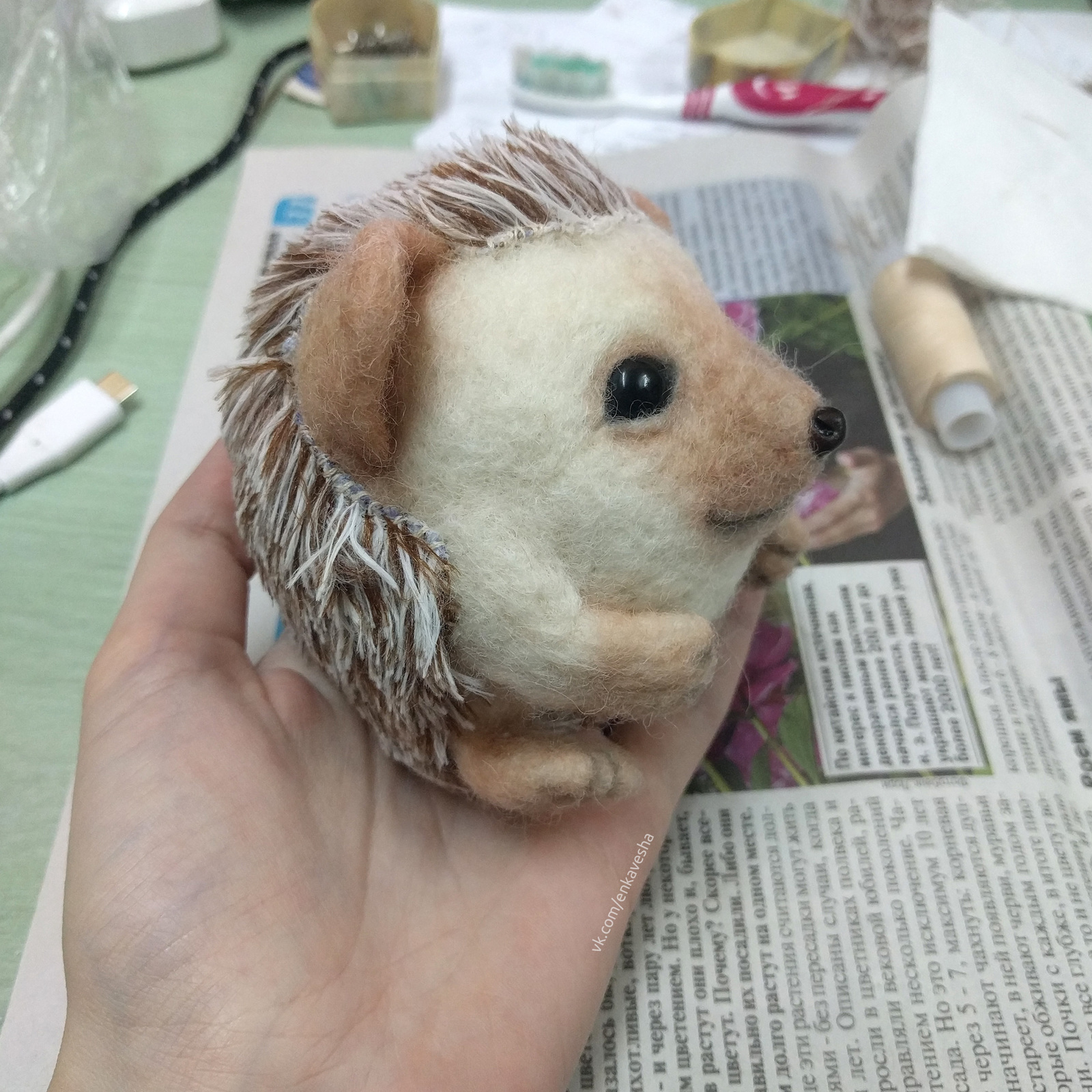 Hedgehog - My, Dry felting, Author's toy, Needlework with process, Needlework, Handmade, Hedgehog, Longpost, The photo