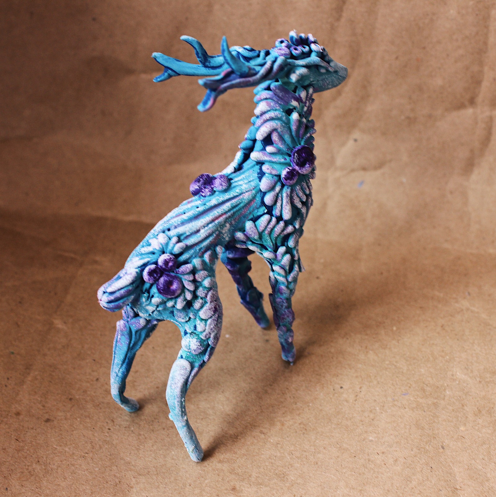 Velvet deer - My, Needlework without process, Needlework, Deer, Figurine, Velvet plastic, Fantasy, Sculpture, Longpost, Deer, Figurines