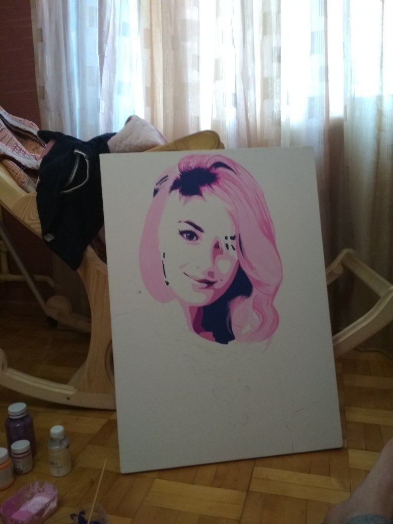 How I drew a gift for my girlfriend))) - My, Pop Art, Portrait, Acrylic, Canvas, Longpost