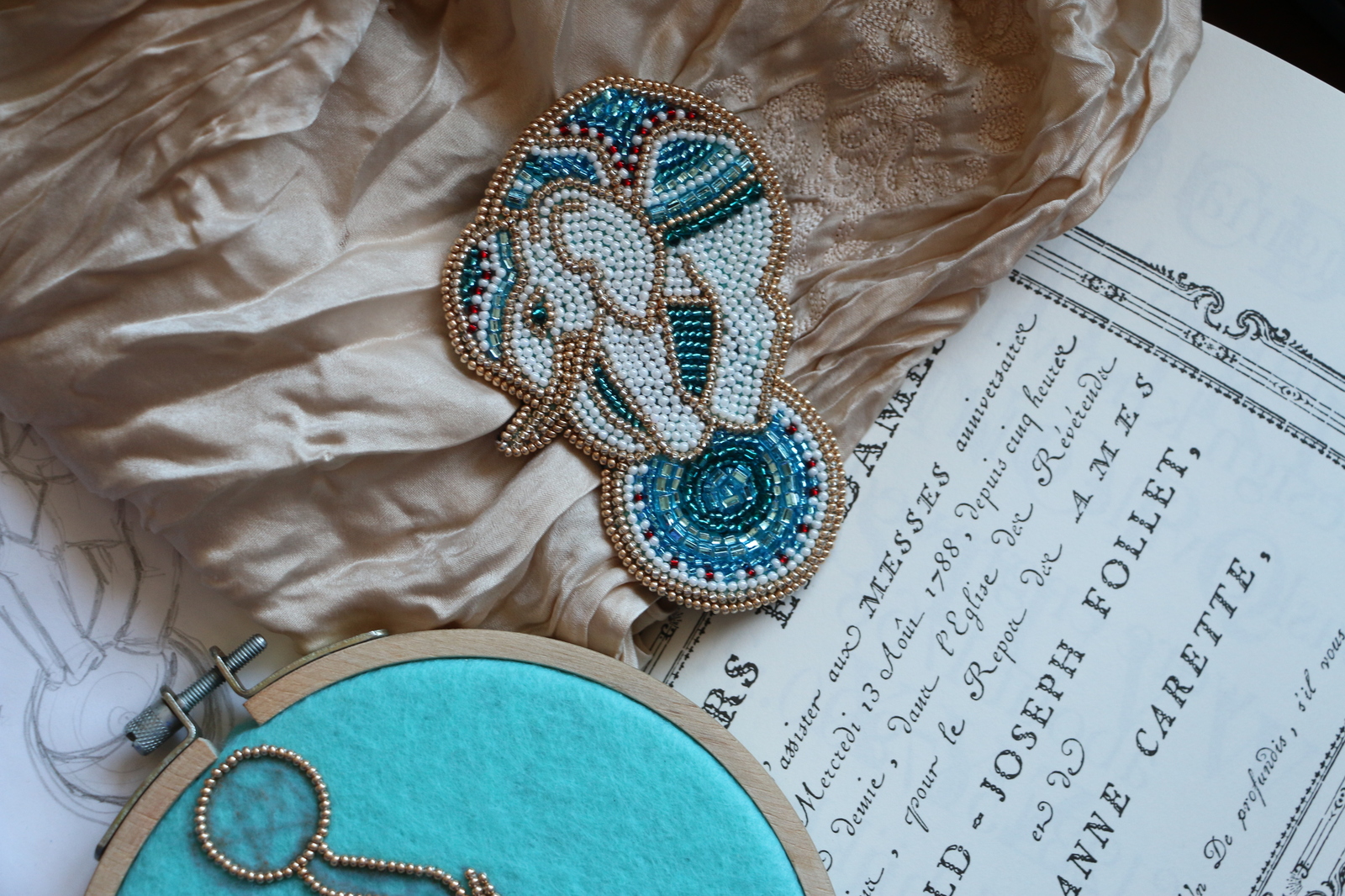 ...and I became an embroiderer. - My, Embroidery, Beads, Birds, Animals, Brooch, Handmade, Longpost, The photo