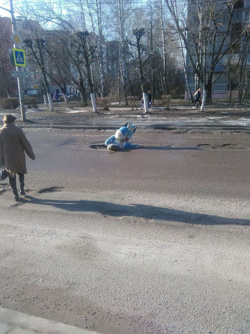 In Ryazan, a hole in the road was patched up with a hare - My, Ryazan, Pit, Road, Road repair, Longpost