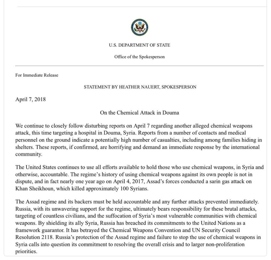 The US State Department called on Russia to help prevent possible chemical attacks in Syria - Society, Politics, USA, Chemical weapon, Syria, Russia, , Russia today, Longpost