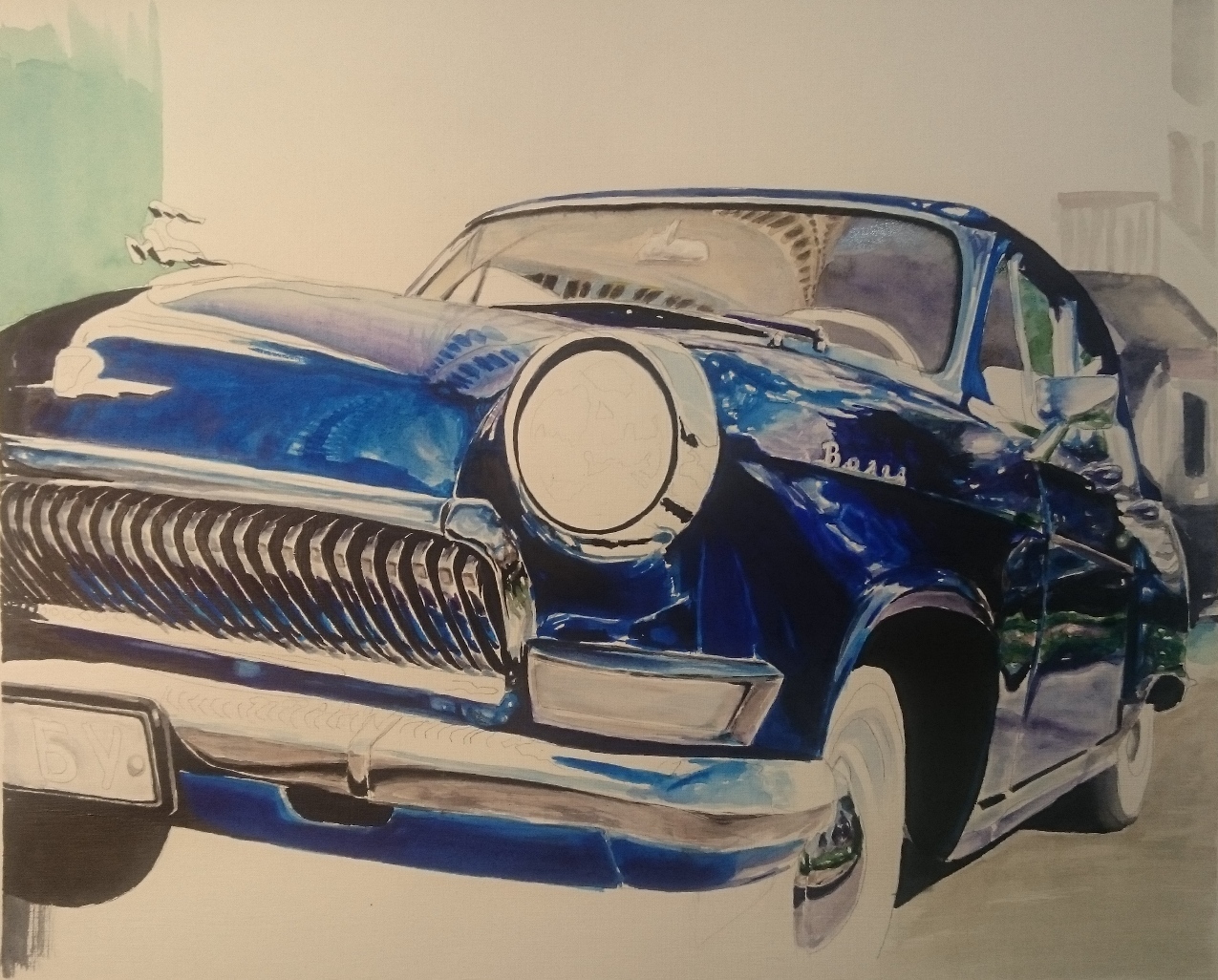 Retro auto №3 (Watercolor/paper) А3, 2018 - My, Watercolor, Car, , Painting, , Painting, , Volga, Longpost