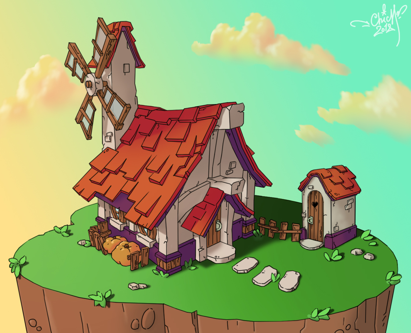 Cozy house somewhere far from the city - My, Art, Drawing, Digital drawing, Isometric, Village, House, Gamedev, My