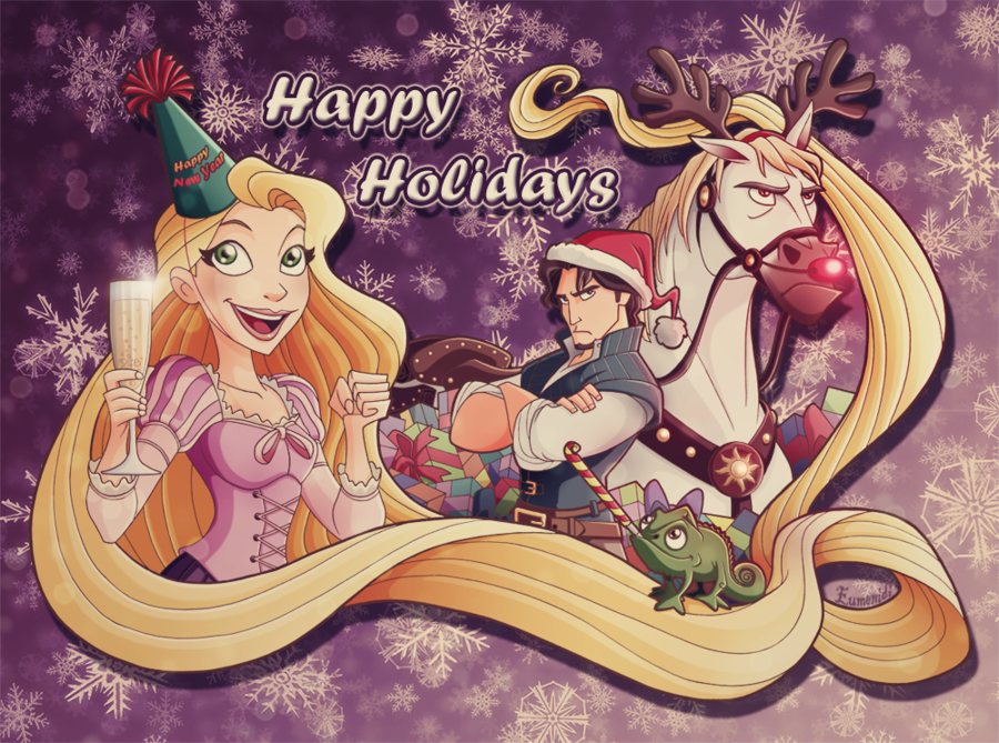 Happy Holidays by Eumenidi - Art, , Rapunzel Tangled, Rapunzel, Flynn Rider