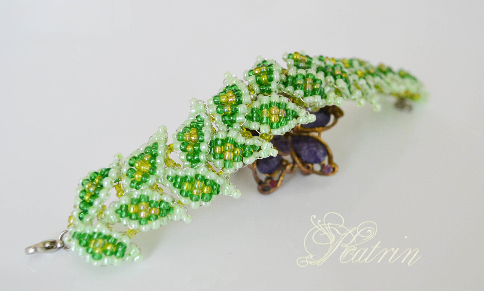 Beaded bracelet Forest - My, Beading, , Forest, Leaves, Green, For girls, Presents, Needlework without process, Longpost