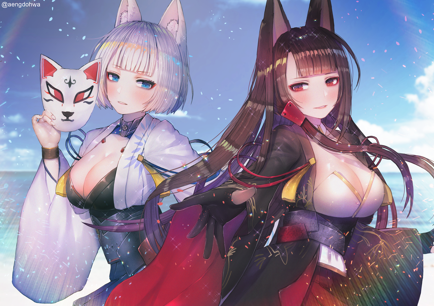 Akagi and Kaga art - Anime Art, Azur Lane, Kaga, Akagi, Kantai Collection, Ушастые