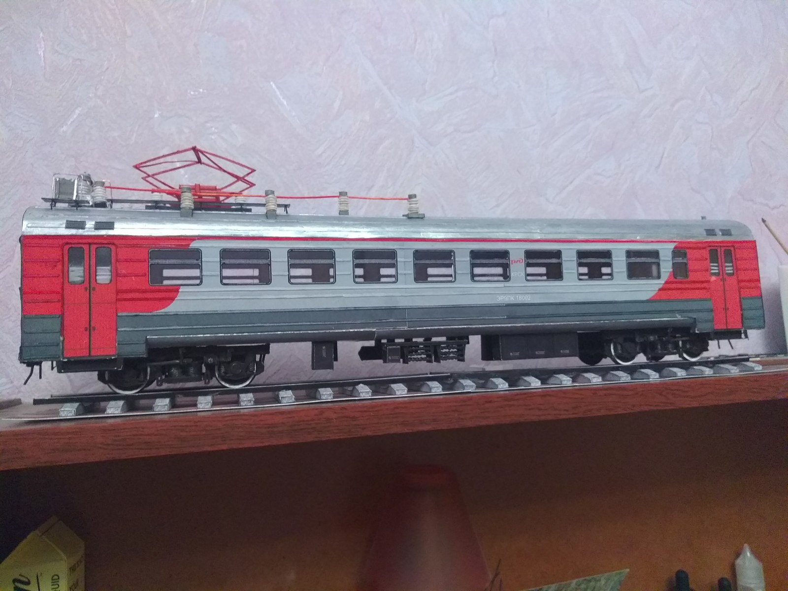 Model of the motor car of the electric train ER9 pc - 180 made of paper - My, Papercraft, Railway Modeling, Train, Layout, Creation, Longpost