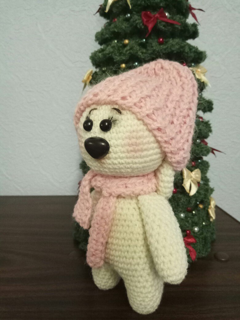 Bunny in a crochet hat - My, , Crochet, Knitted toys, Amigurumi, Longpost