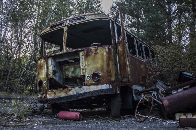 Cemetery of abandoned equipment in Pripyat - My, , Chernobyl, Cemetery of Machinery, , Stalker, Video, Longpost