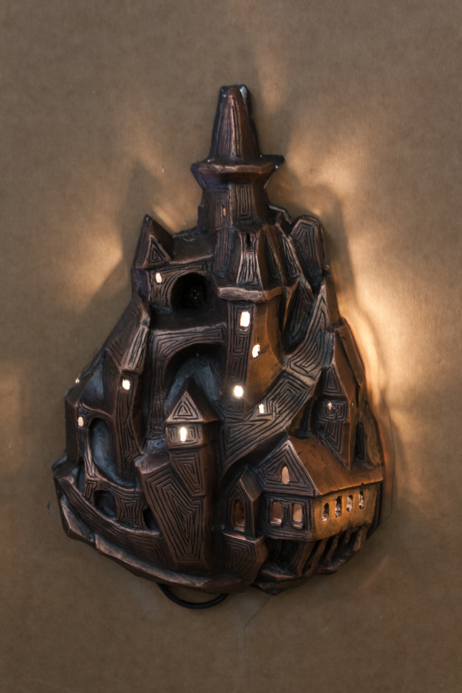 Night light - castle. Electrotype. - My, Art, Lamp, Metal, Lock, Middle Ages, Лампа, Creation, Galvanoplastics, Longpost