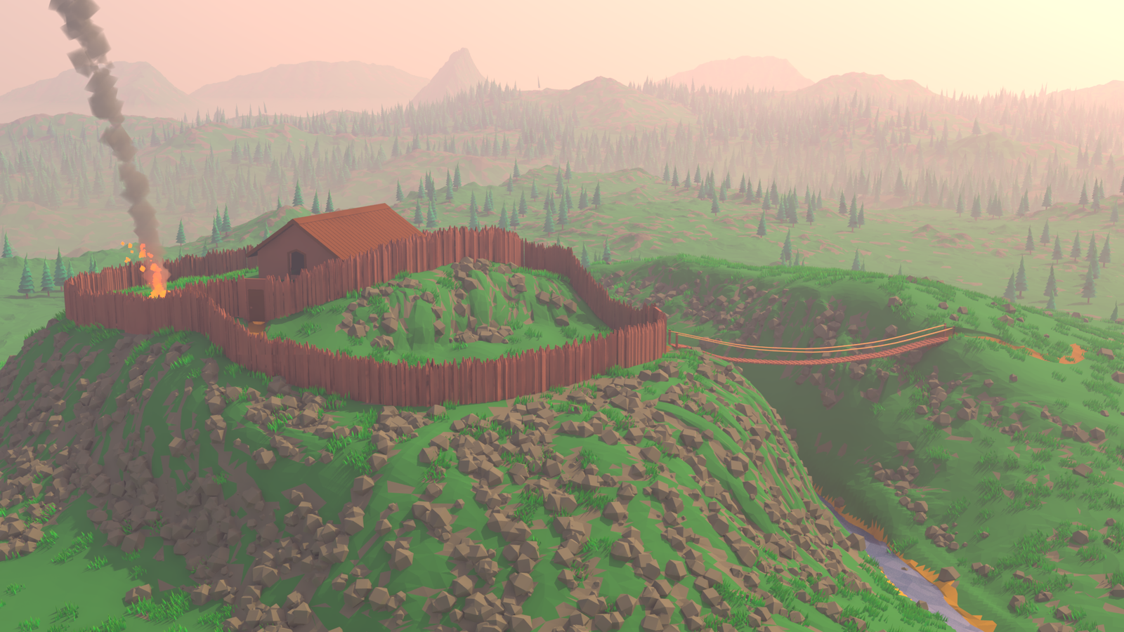 Attempts in low-poly. - My, Low poly, 3D, Lock, Fortress, The mountains, 3DS max