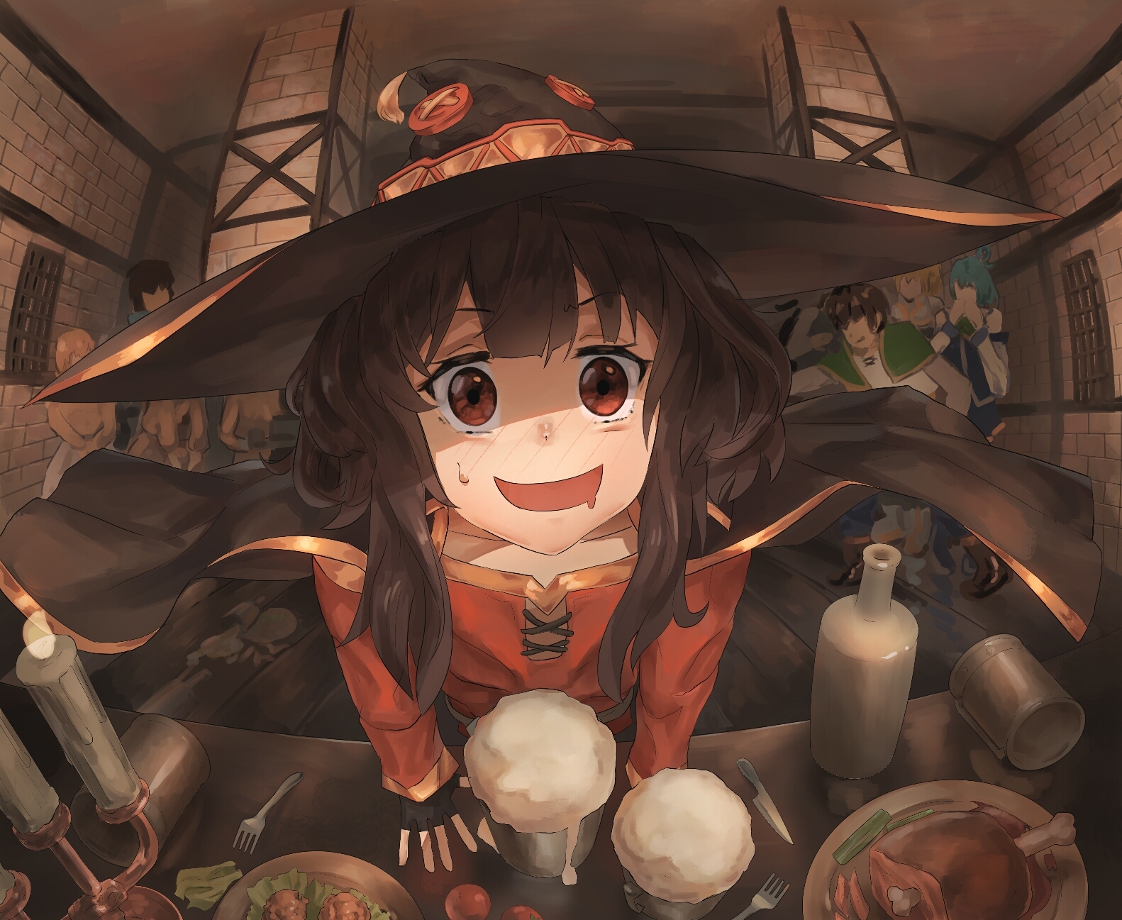 Megumin - Anime Art, Аниме, Konosuba, Satou Kazuma, Megumin, Darkness, Aqua, Hanbenp