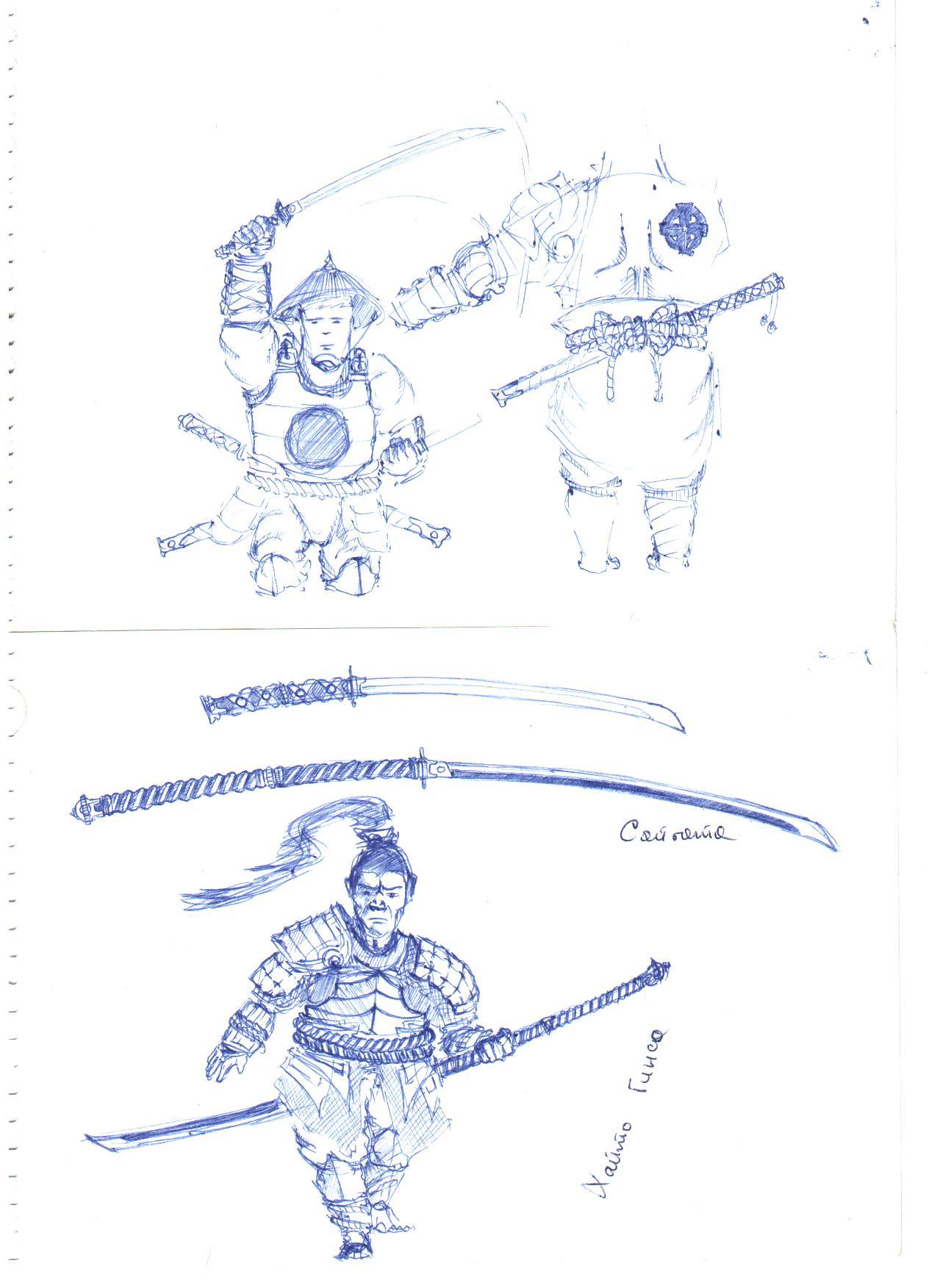 Drawings (sketches): ashigaru, samurai, weapons, ashigaru and spirit in armor - My, 121703, , Longpost