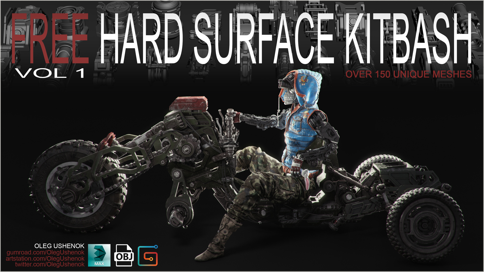 Бесплатный Hard Surface Kitbash - Моё, Fusion360, Fusion 360, Kitbash, Hard surface, 3DS max, Научная фантастика, 3D моделирование, Mech, Длиннопост, Меха