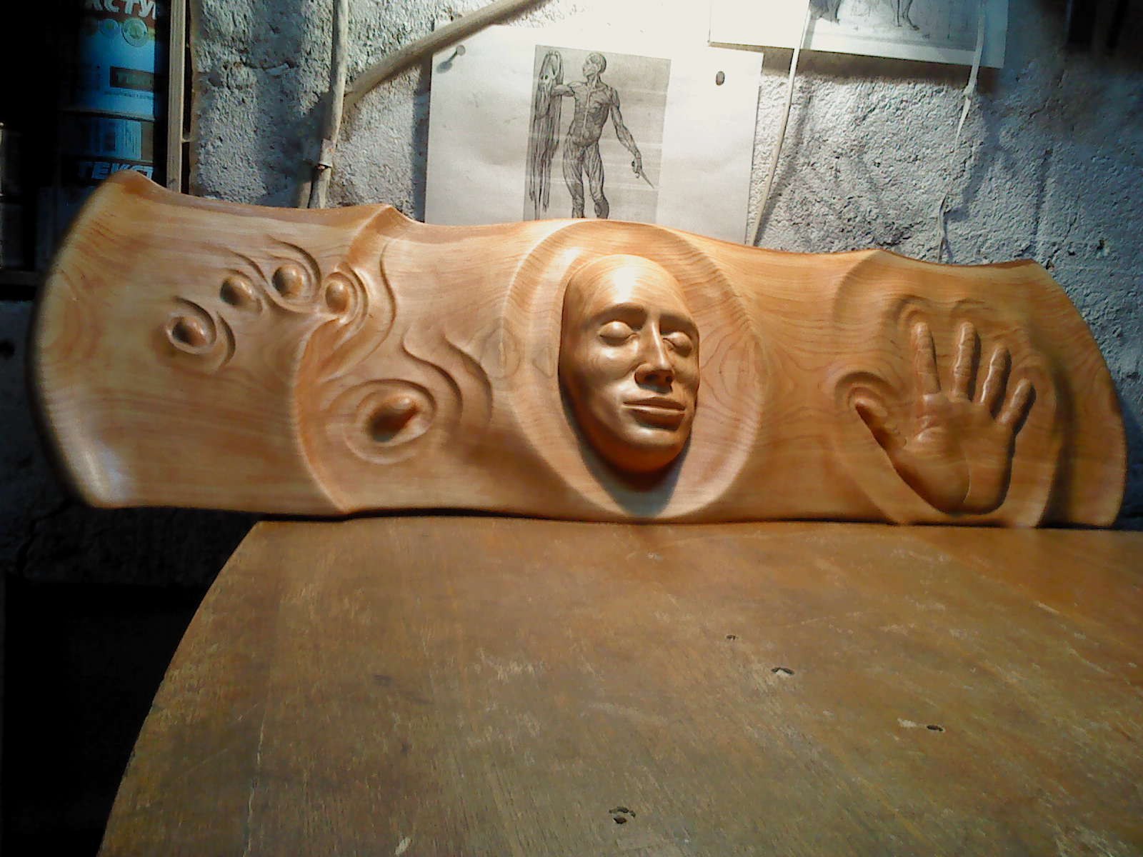 Panel made of wood - My, Wood carving, Panel, , Face, Sculpture, Longpost, 