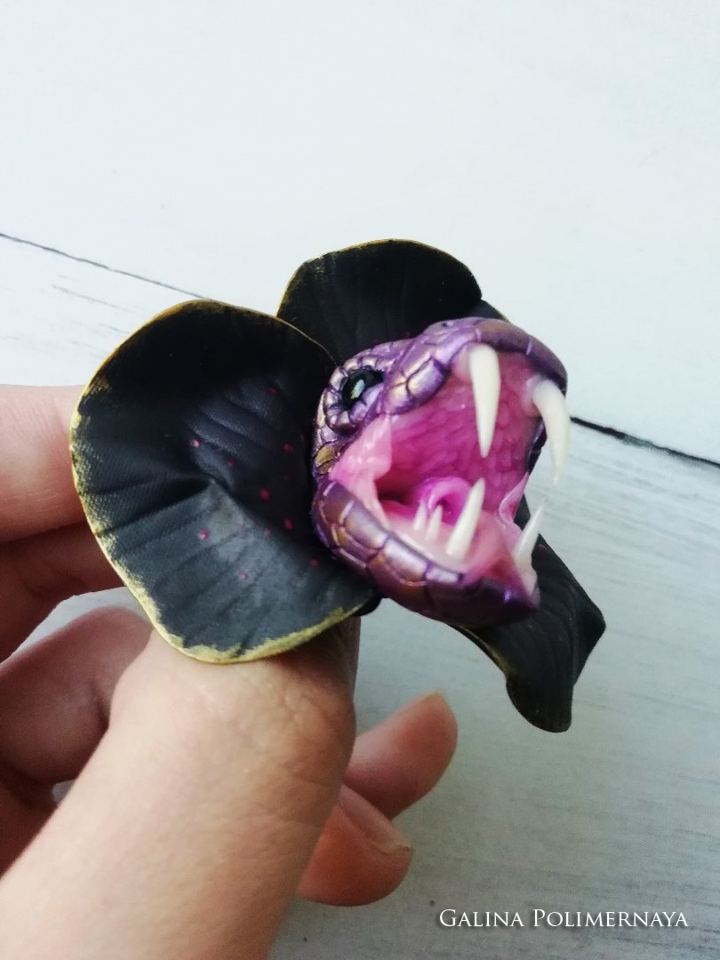 Brooch Snakeflower - My, Snake, Brooch, Polymer clay, Лепка, Handmade, Teeth, To fall, Needlework without process, Longpost