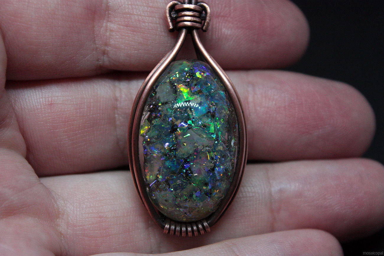 Ethiopian opals in glass - My, Needlework without process, Wire wrap, Opal, Pendant, Suspension, Copper, Natural stones, Bijouterie, Longpost