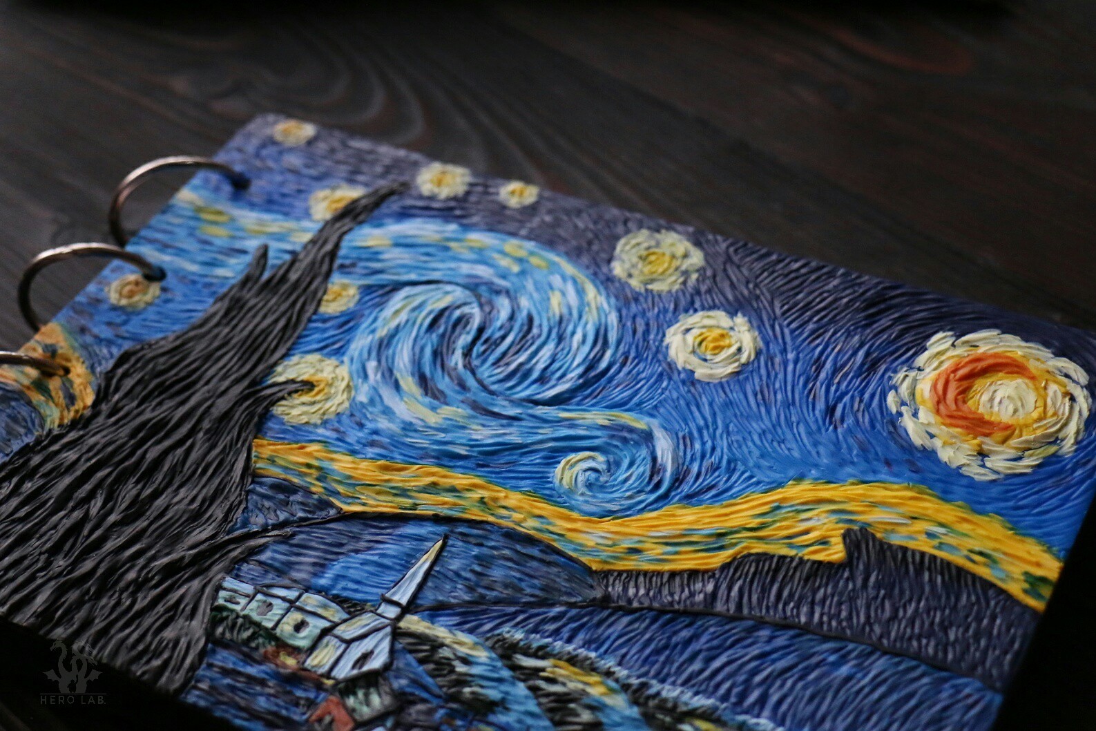 Sketchbook based on Van Gogh's Starry Night - My, My, Needlework without process, Polymer clay, Sketchbook, Painting, van Gogh, Longpost