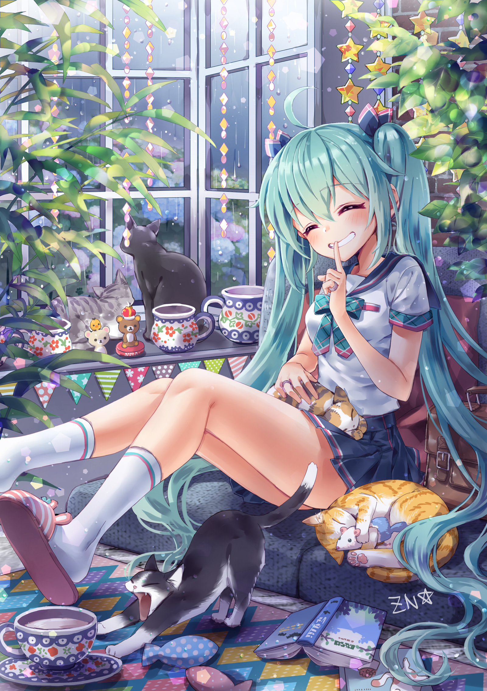 Miku to neko to ame - Hatsune Miku, Vocaloid, Anime, Anime art