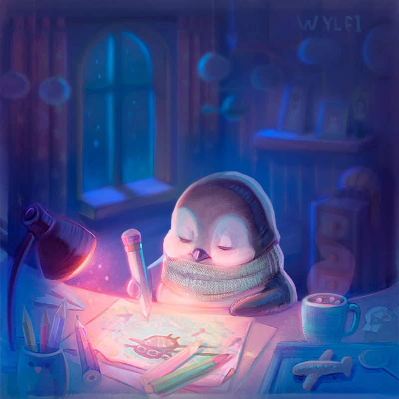 The history of the little penguin (part one) - My, Digital drawing, Illustrations, Story, Milota, Painting, Longpost