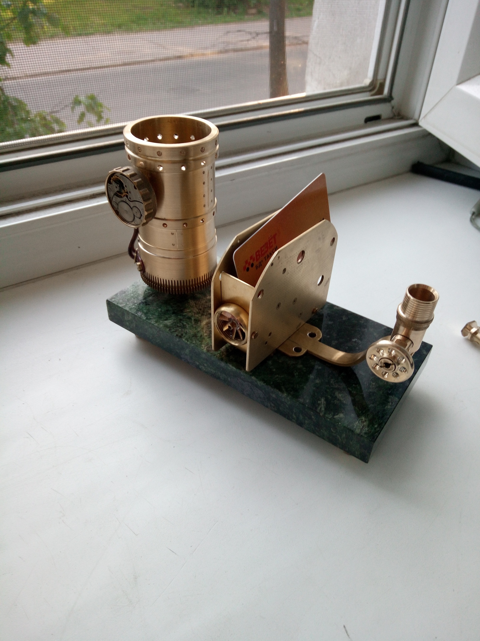 Steampunk desk stand for pencils, pens and business cards - My, , Pen, Steampunk, Video, Longpost