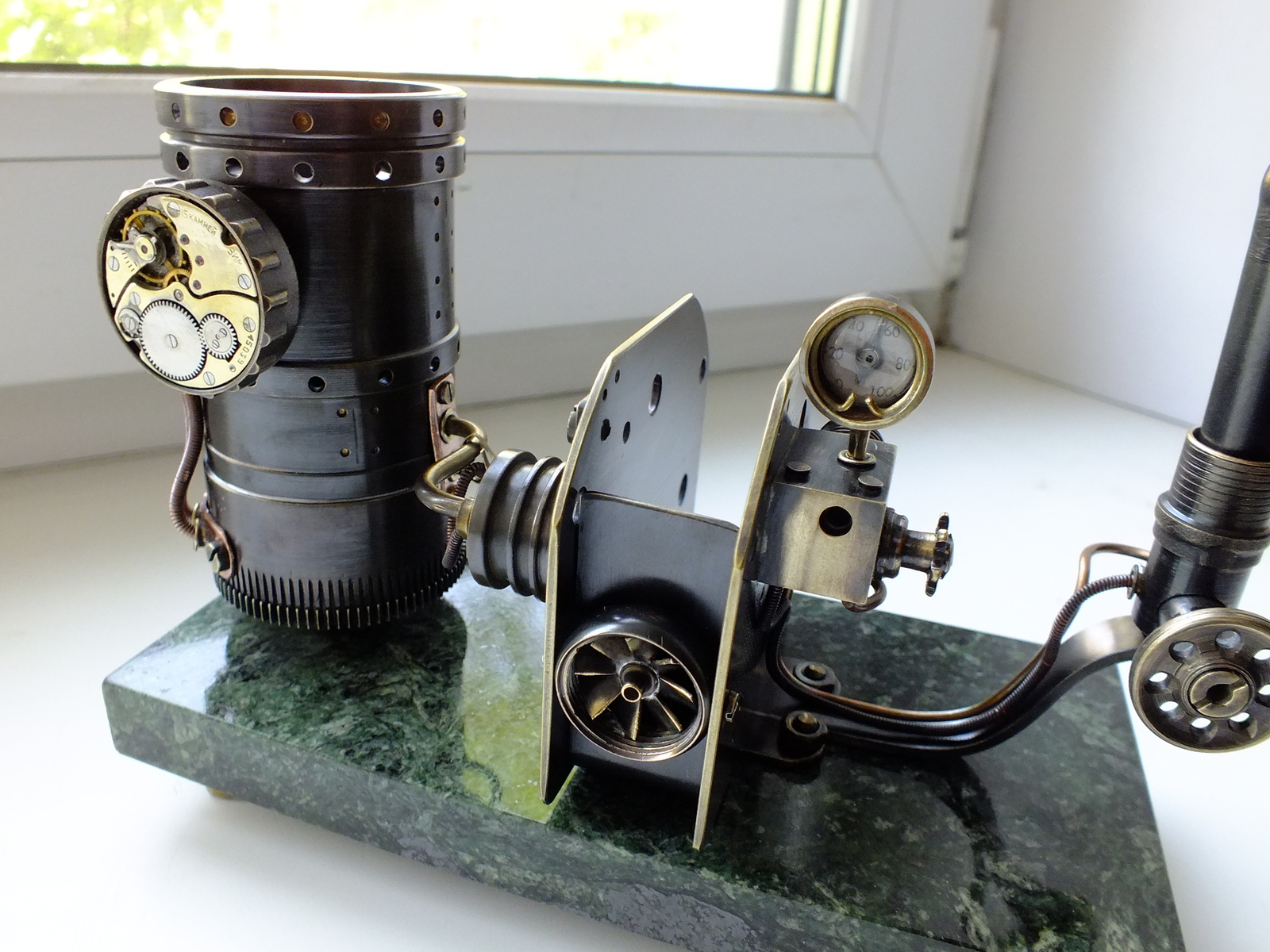 Steampunk desk stand for pencils, pens and business cards - My, , Pen, Steampunk, Video, Longpost