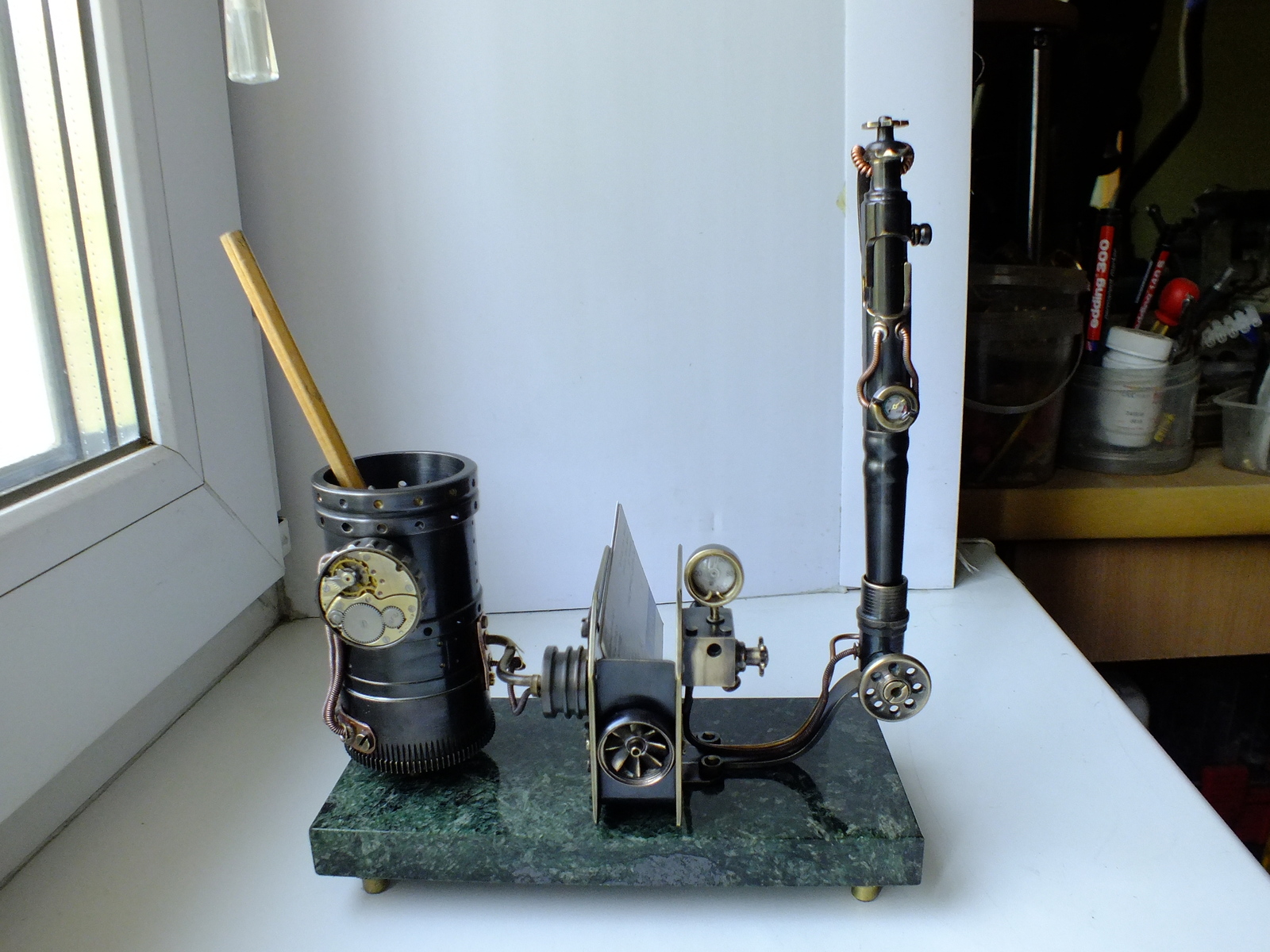 Steampunk desk stand for pencils, pens and business cards - My, , Pen, Steampunk, Video, Longpost