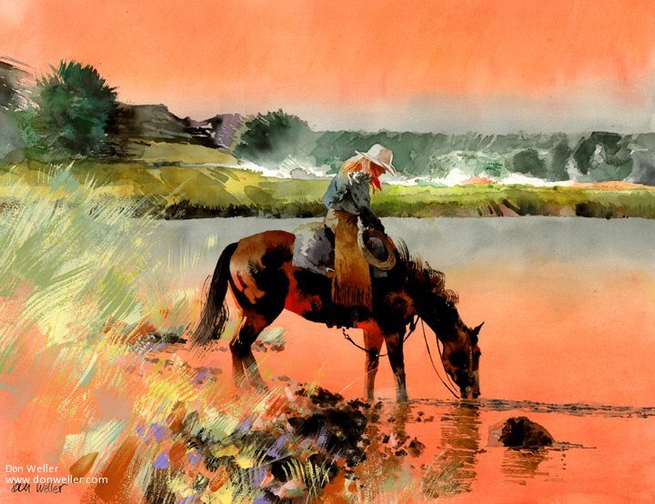 Cowboys in the paintings of Don Weller - Horses, Cowboys, Painting, , Cow, Longpost