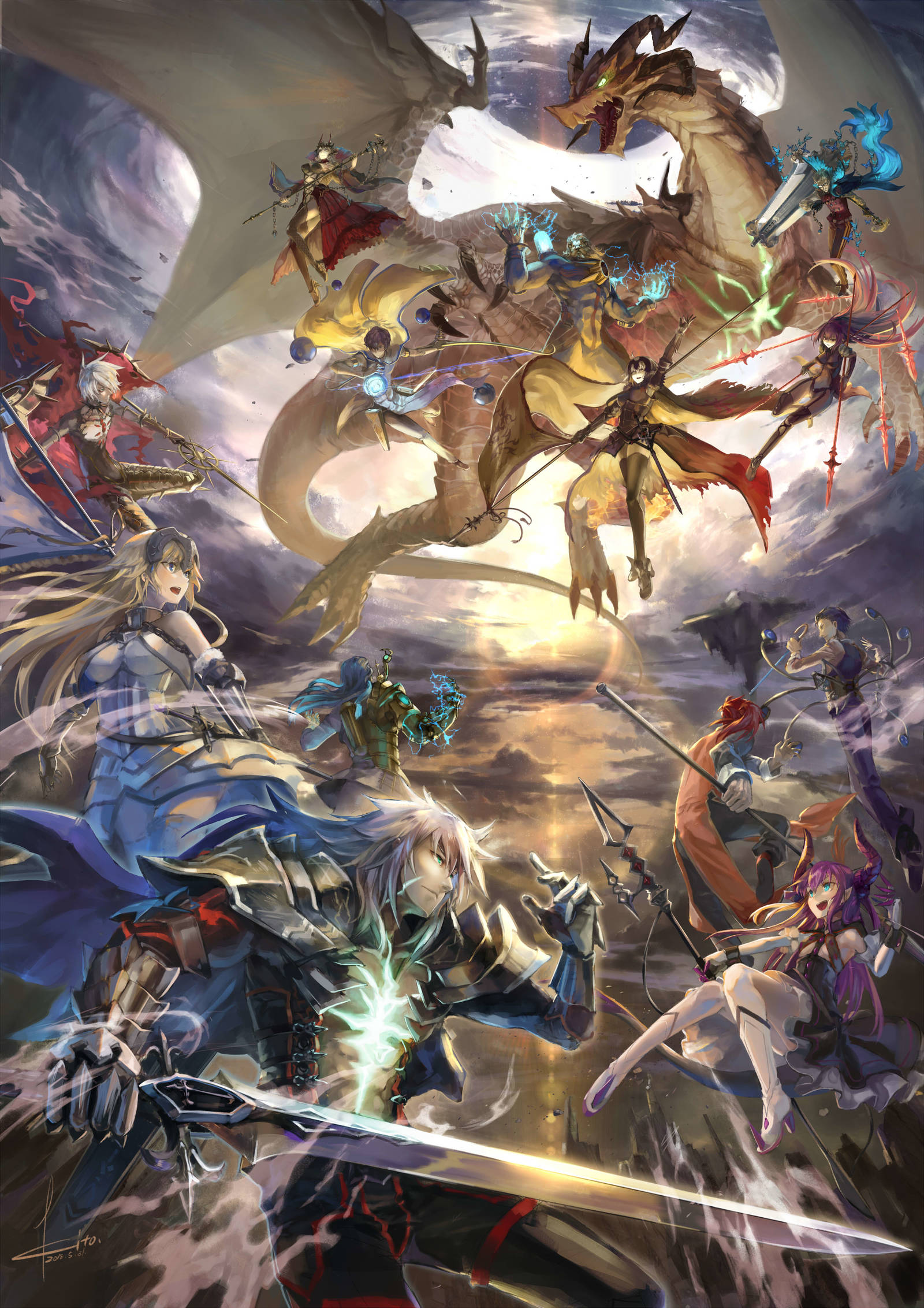 Epic battle of heroes - Anime Art, Fate Grand Order, Jeanne Alter, Scathach, Karna, Siegfried, Elizabeth Bathory, Аниме