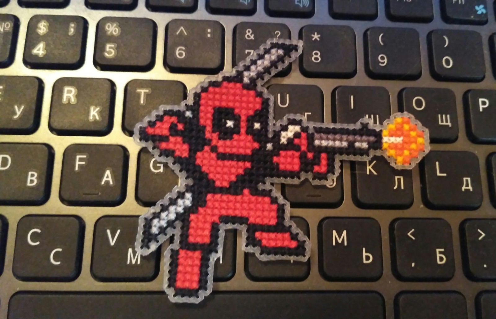 Embroidery on plastic canvas - My, Needlework without process, Deadpool, Cube Companion, Embroidery, Cross-stitch, Needlework