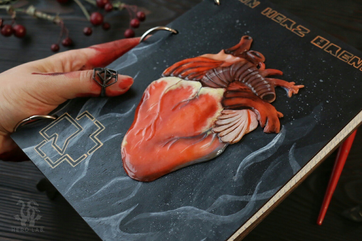 MEIN HERZ BRENNT - My, My, Needlework without process, Polymer clay, Heart, Rammstein, Notebook, Sketchbook, Longpost