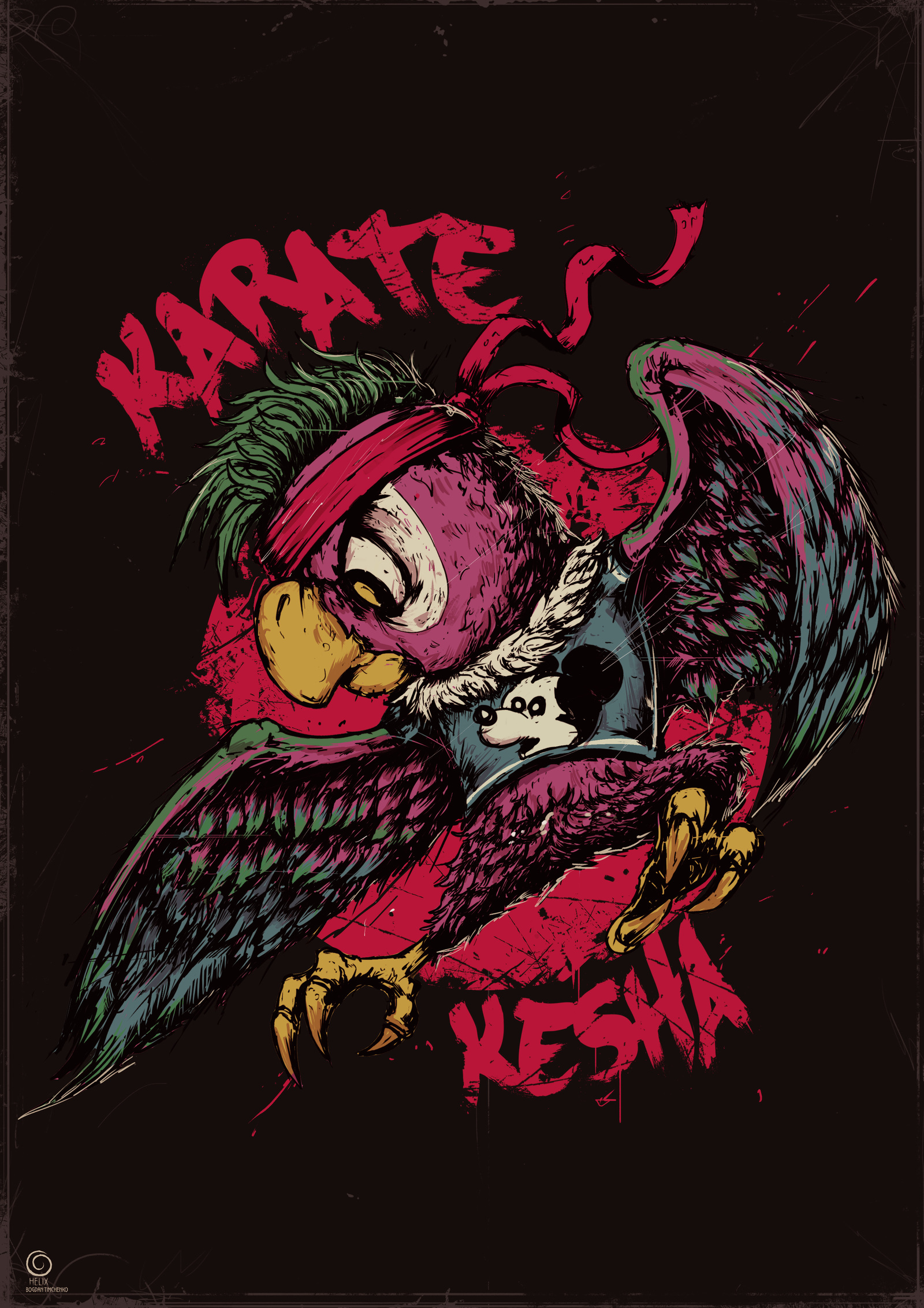 Karate Kesha - My, Parrot Kesha, Kesha, Karate, Longpost, A parrot, Cartoons, Drawing, Digital drawing