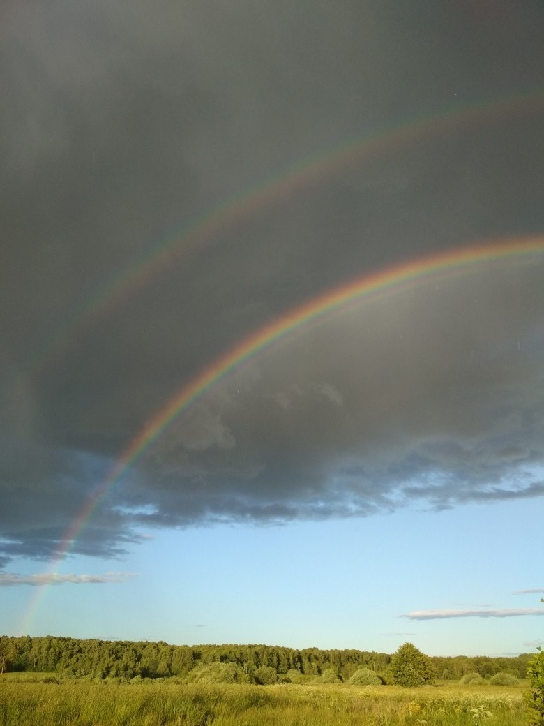 Two rainbows and a menacing cloud - My, beauty, Nature, Rainbow, The clouds, Sky