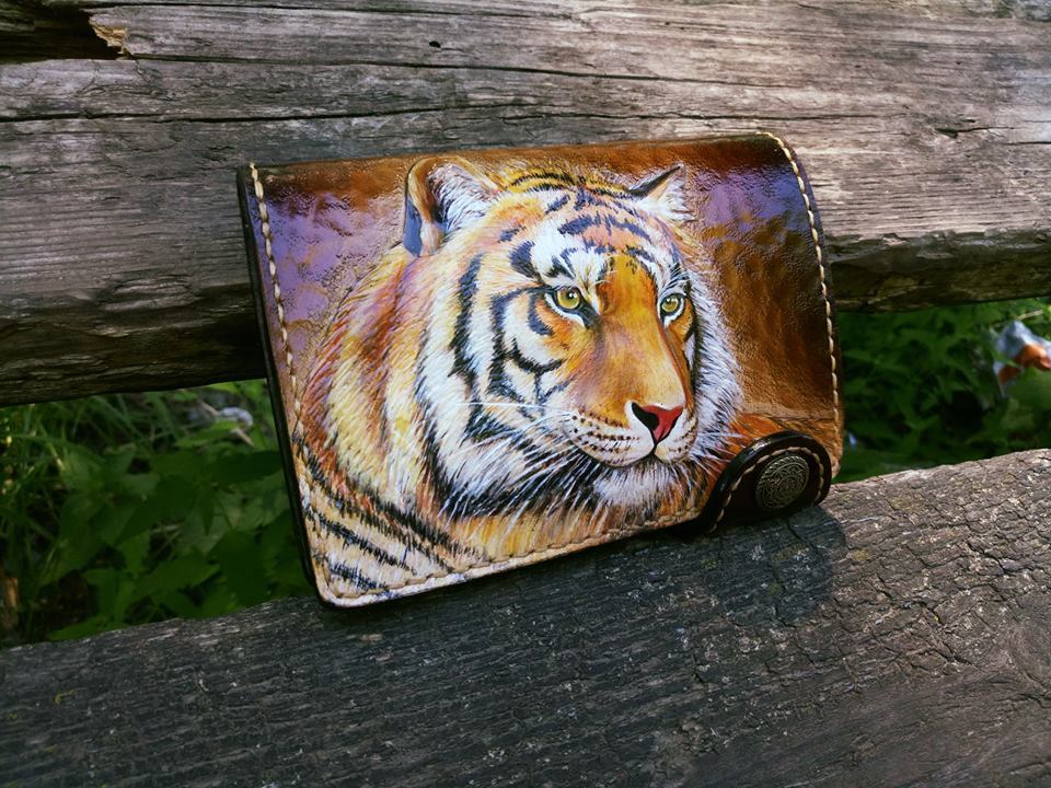 Leather wallet Tiger - My, Tiger, Embossing on leather, Wallet, Leather products, Needlework with process, Longpost