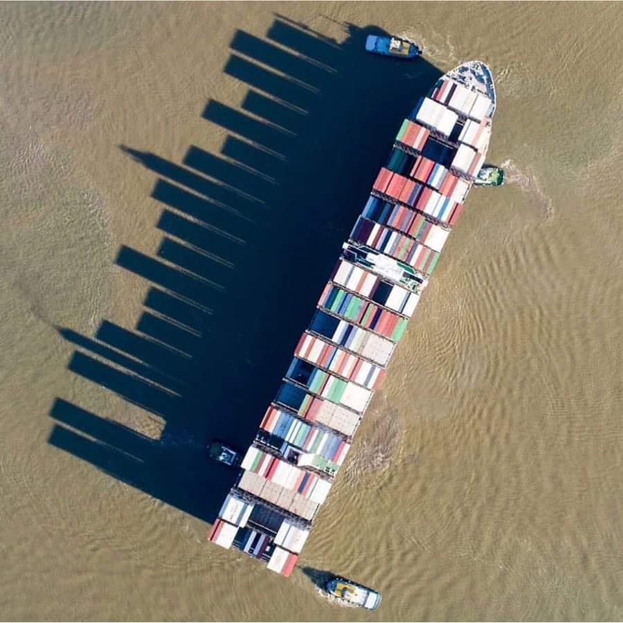 Skyscrapers made by a merchant ship at sea. - Vessel, Container, Shadow, Skyscraper