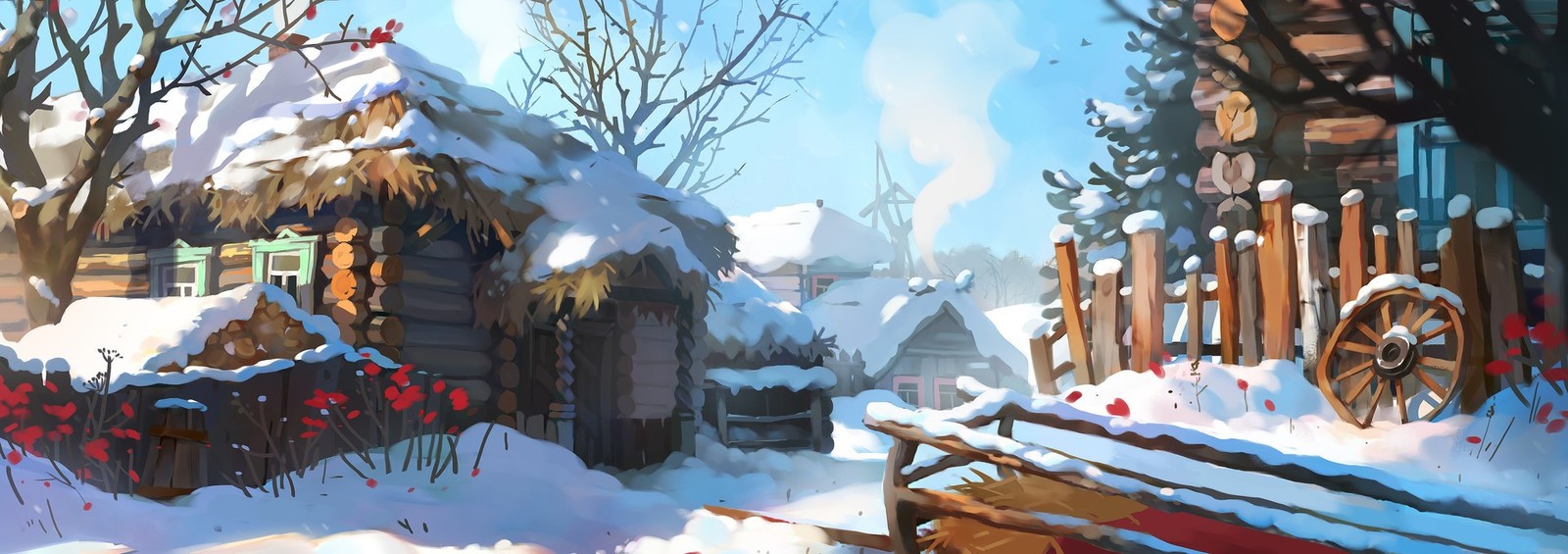 winter village - Art, Drawing, Village, Winter, Smirnov School