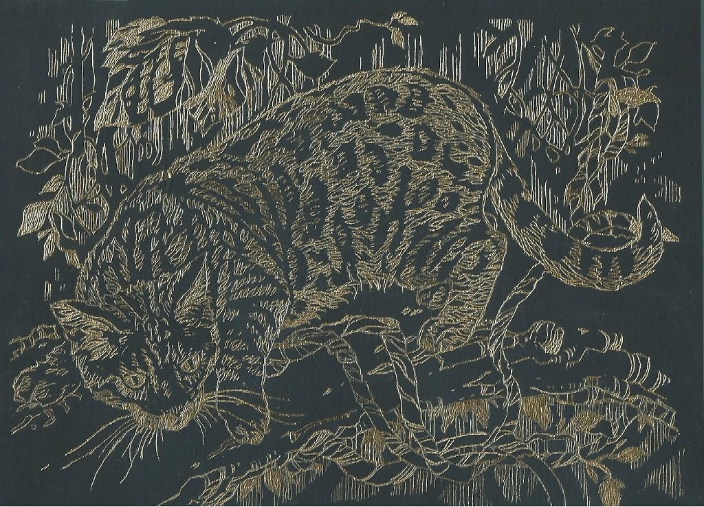 A little hobby. Scratched with a chisel. I passed it through the scanner)) - My, Engraving, Hobby, Creation, Longpost, Wolf, cat, Stichel, Enthusiasm