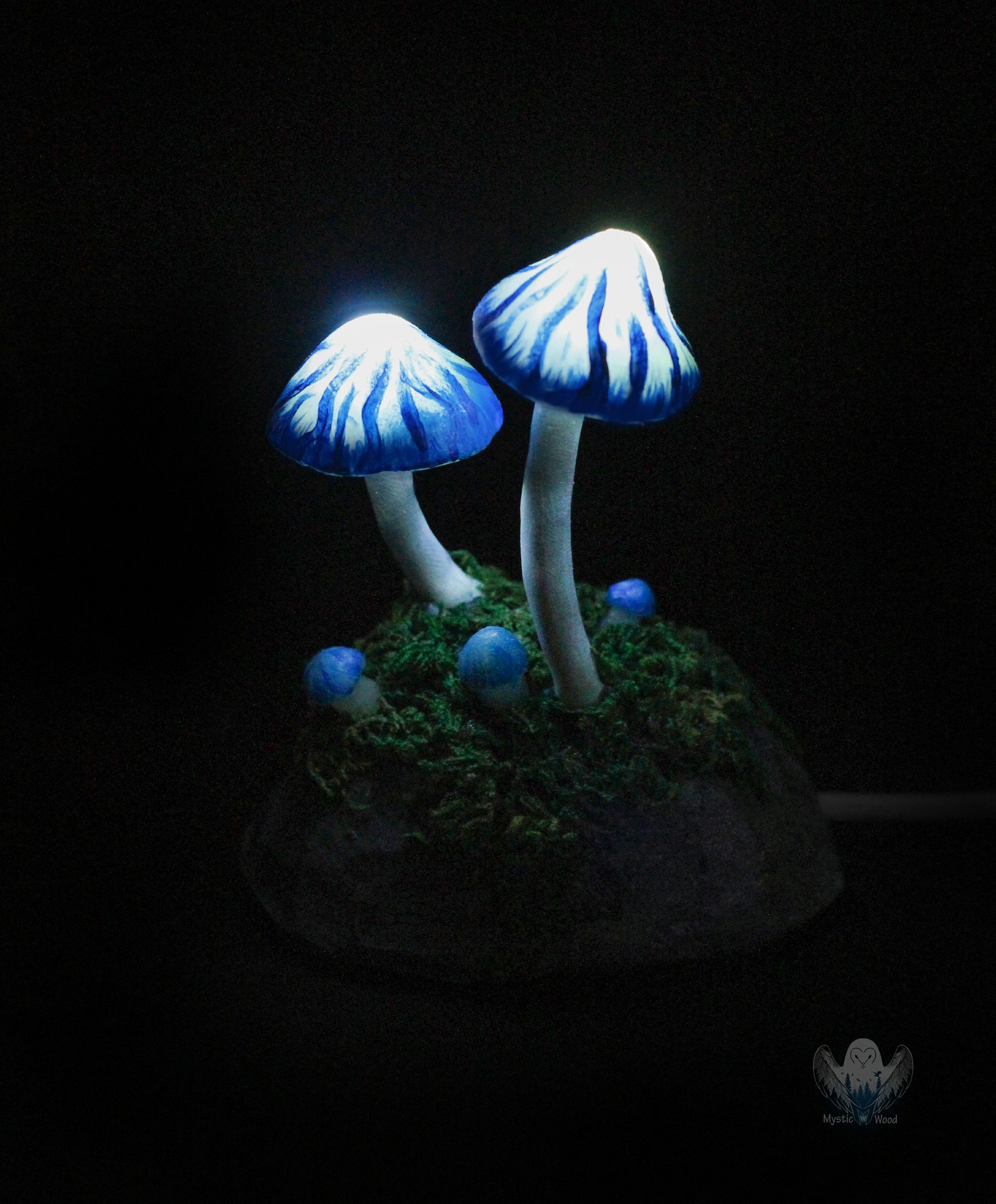 Blue Mushrooms - My, Mushrooms, Lamp, Polymer clay, Handmade, Needlework without process, Longpost