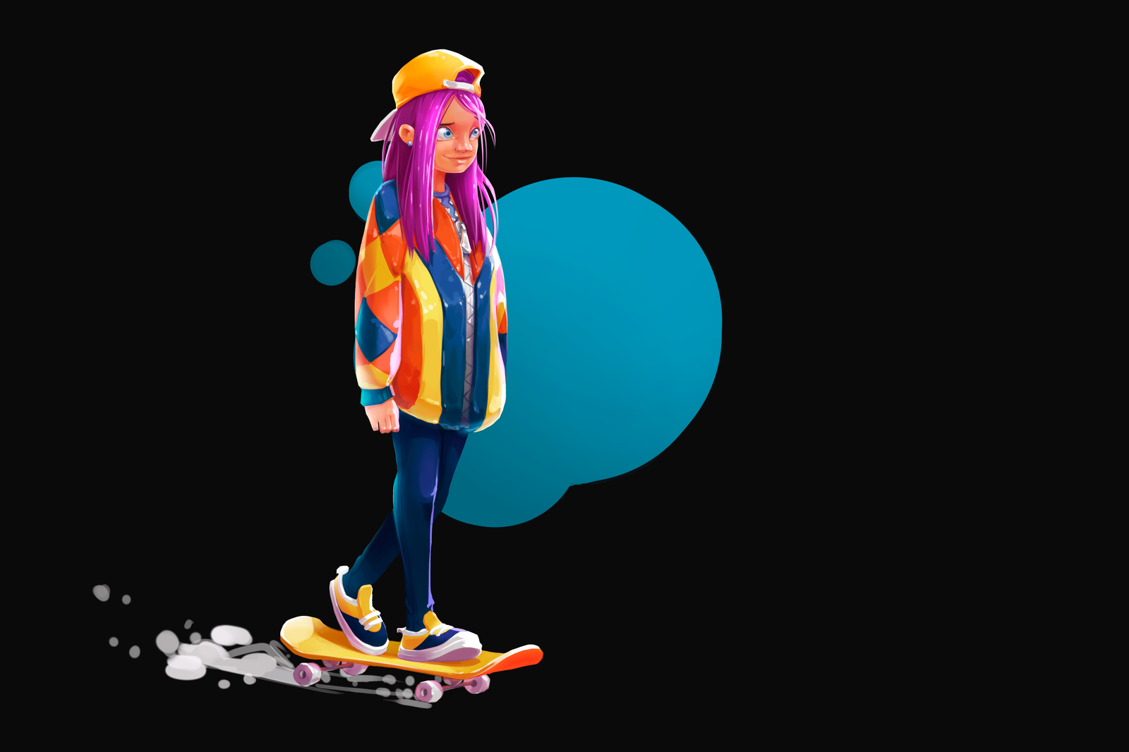 The first picture drawn on the stream) - My, Manahovart, Art, Skateboarder, Purple hair, Drawing, Photoshop, Skate, Digital drawing